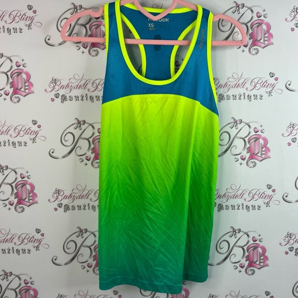 Reebok tank top ombré bright Neon Gradient Blue Green yellow tank shirt workout